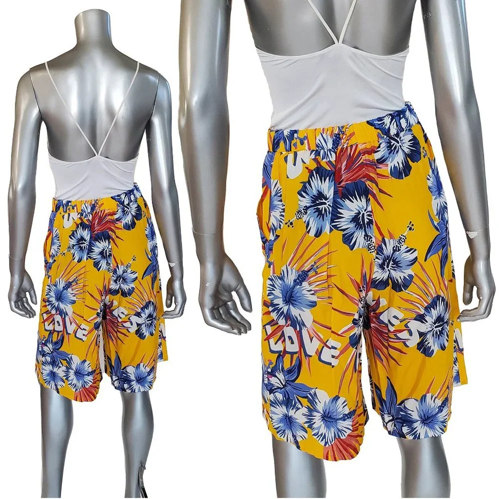 GUCCI CROPPED PANTS HAWAIIAN BERMUDA SHORTS HIBISCUS LEAVES PRINT sz IT 38 US 2